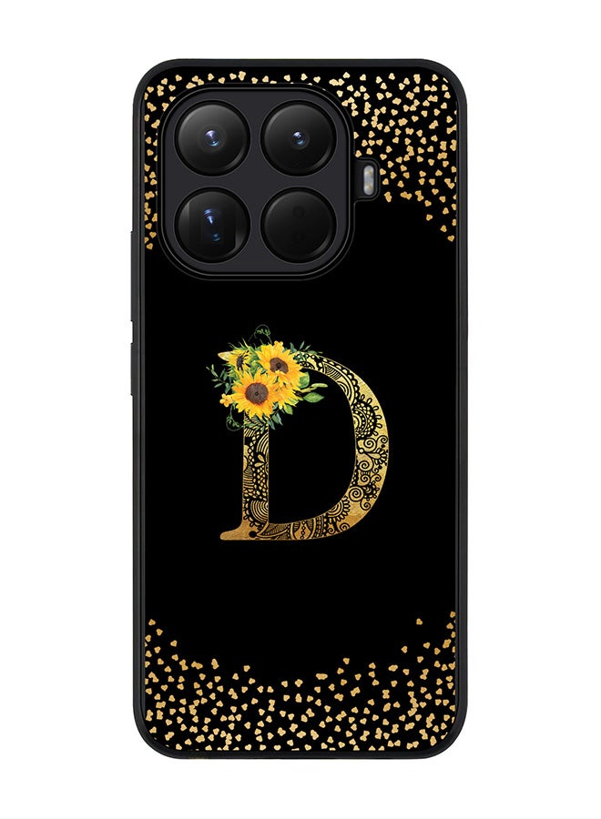 For Xiaomi 15T Pro Case,Slim fit Camera Protection, Shockproof Thin Phone cover  - Custom Floral Monogram - D ( Black )